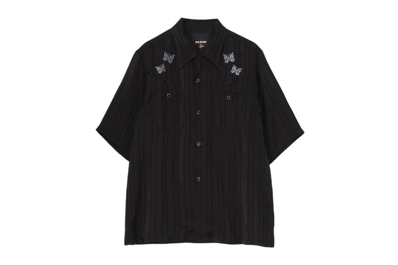 WILDSIDE Yohji Yamamoto x NEEDLES Stitch a Rose and a Butterfly Into a Satin Cowboy One-Up Shirt