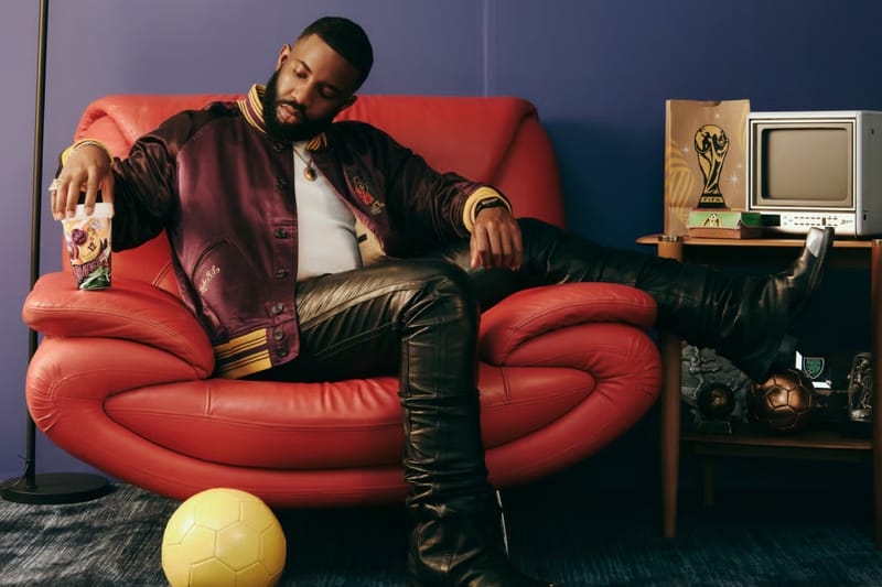 Kwasi Kessie's Fit Mixes Satin and Leather, Channeling the McDonald's Grimace Collectible Cup